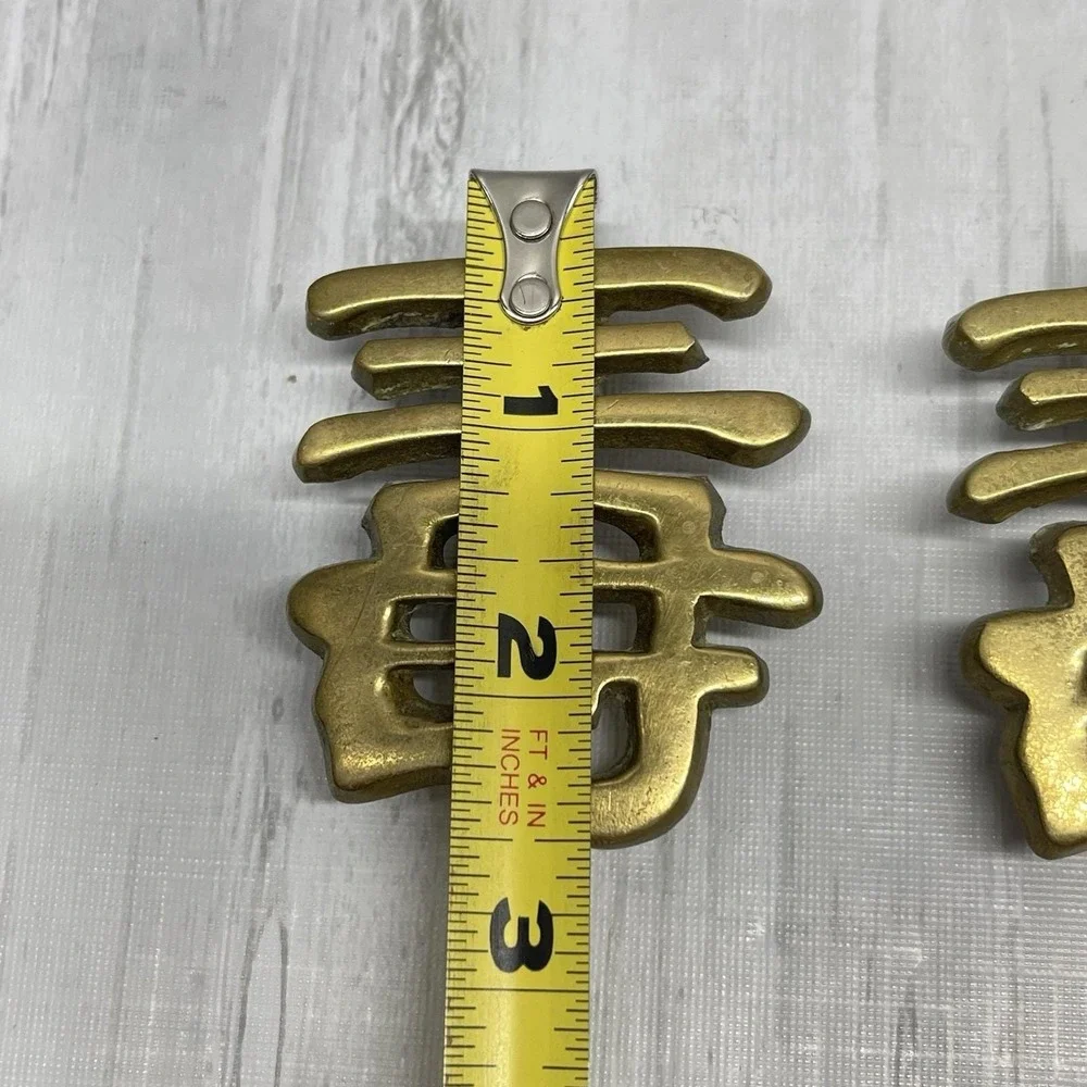 Vintage Solid Brass Chinese Character Drawer Cabinet Pulls knobs Handle Set Of 3
